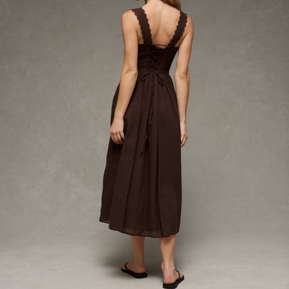 American Eagle Brown Midi Button-Front Corset Sun… - image 2